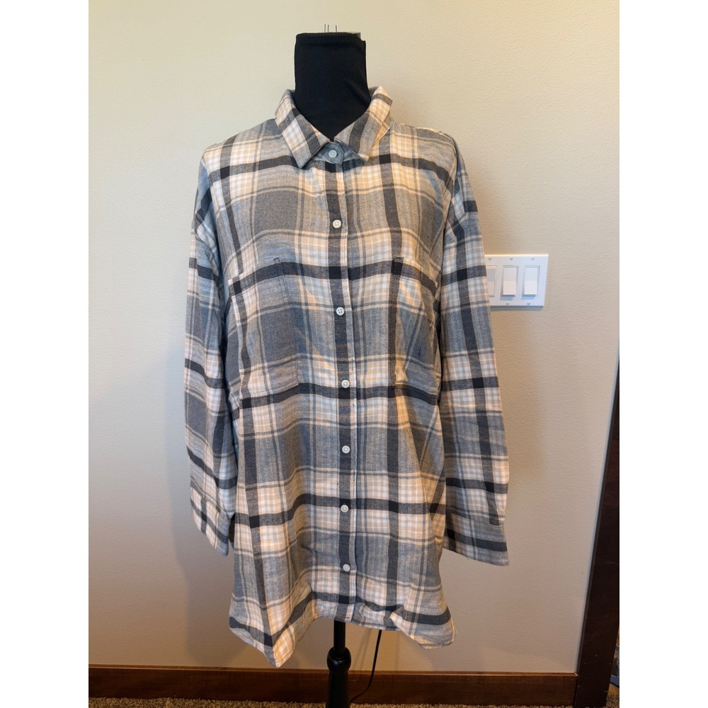 Old Navy The Boyfriend Shirt 4X Plaid Long Sleeve Button Down Oversized